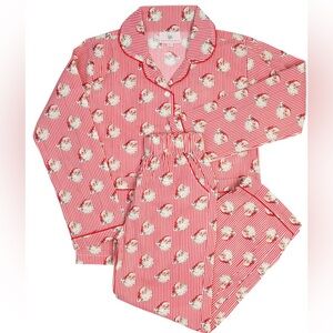 Smockingbird Red Striped Vintage Santa Button Down Kids Pajama Set, 5T